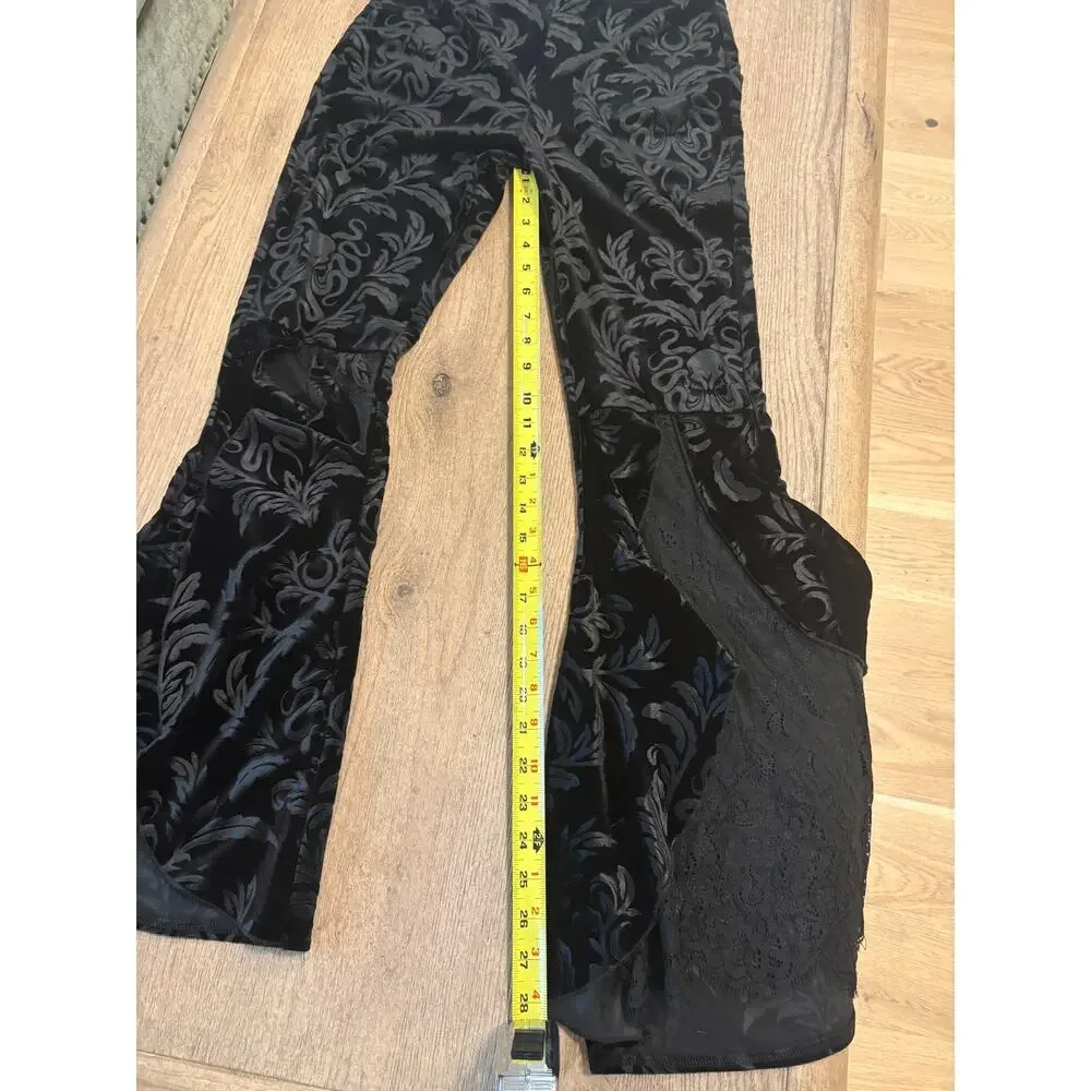 NWOT Womens Gothic Velvet Lace High Waist Flared Bell-bottoms Pants Trousers